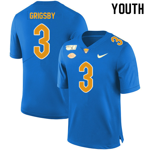 2019 Youth #3 Nicholas Grigsby Pitt Panthers College Football Jerseys Sale-Royal